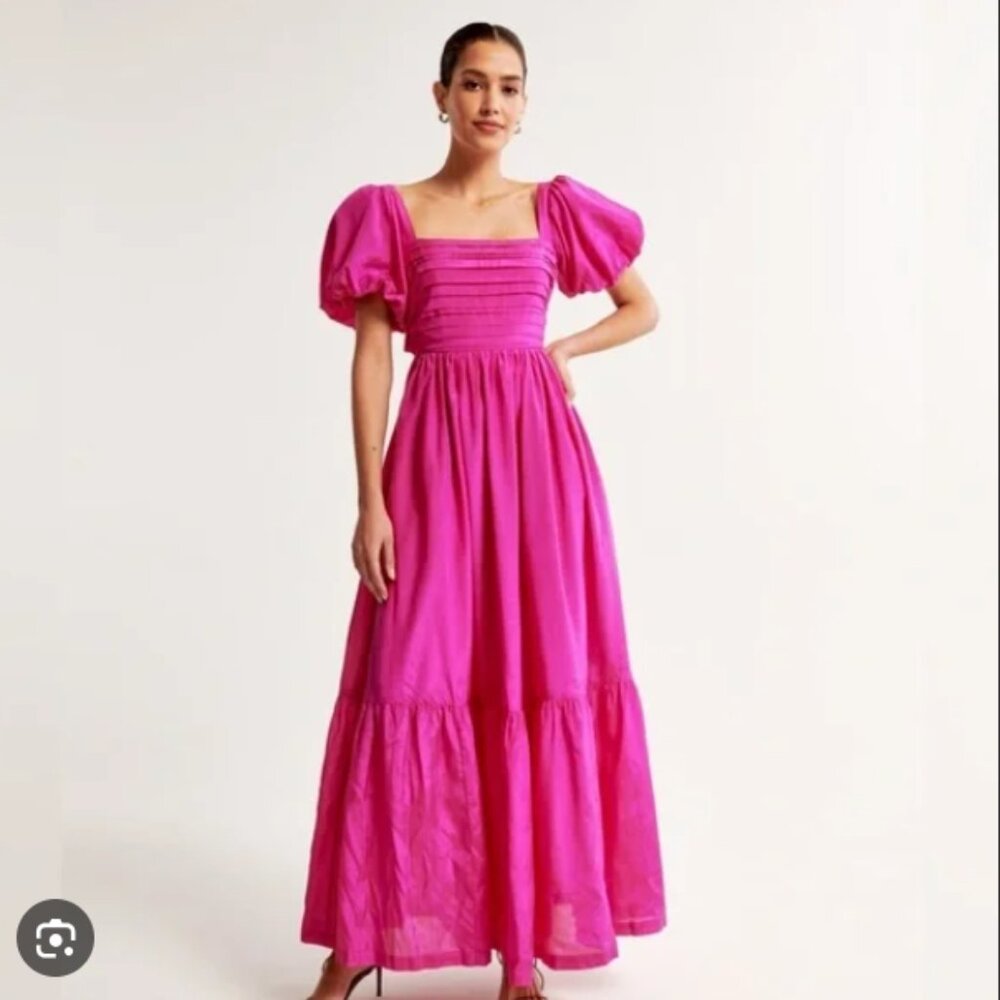 Abercrombie & Fitch Emerson Drama Bow-Back Maxi Dress L Tall | Pink/Fuchsia | Wo